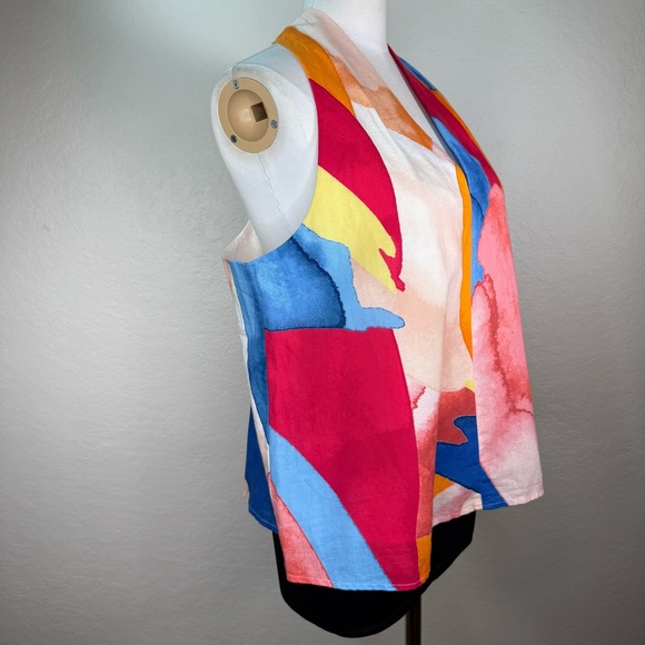 NEW NWT Banana Republic Brush Stroke Linen Blend Sleeveless Top Blouse LARGE - Picture 4 of 16